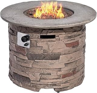 SUNBURY Outdoor Fire Pit Propane Round Fire Pit Table Fire Column, Stonecrest 40,000 BTU Gas Fire Pits for Outside w Lava Rocks, Waterproof Cover, CSA Certified