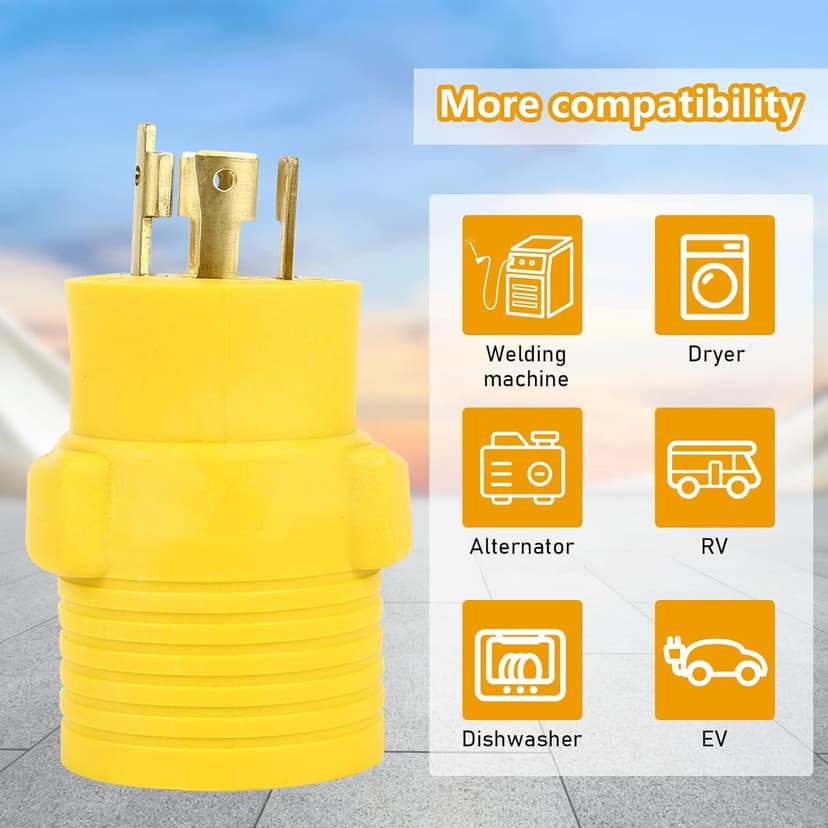 NEMA L14-30P to 6-50R 240V Compact Generator Adapter Connector, 30Amp Twist Lock 4 Prong Male Plug to 3 Prong Female Receptacle Adapter for Welder Generator Dryer EV Charger, Yellow