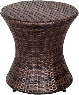 Sundale Outdoor Small Side Table Patio Rattan End Table 20 Inch Hourglass Wicker Accent Tables Steel Frame Lightweight Brown Mesa Auxiliar pequeña Mesa Auxiliar de ratán marrón