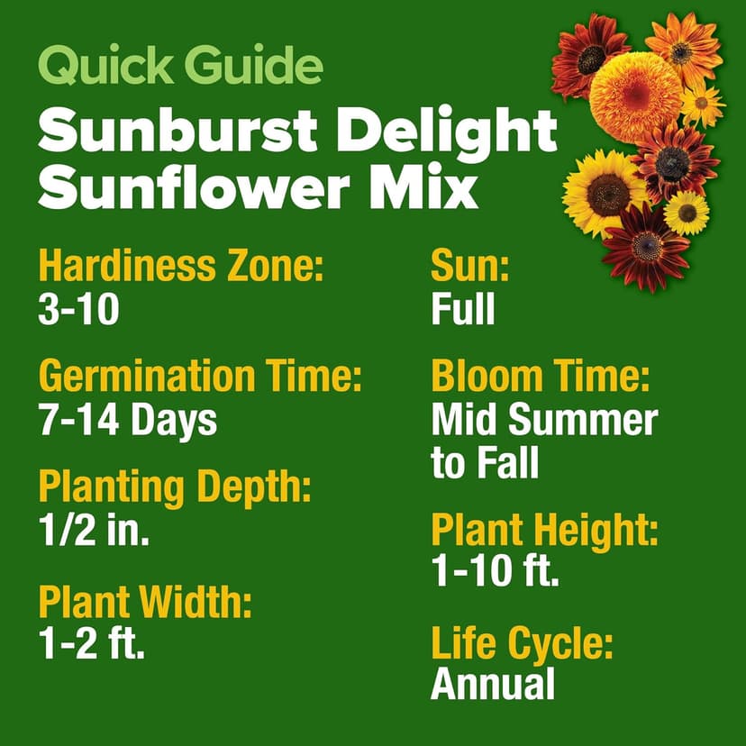 HOME GROWN Sunflower Seeds Mix Pack 1,500+ Colorful Varieties of Sunflower Seeds to Plant - 2-10ft Tall Plants, Pollinator Friendly 𝗡𝗢𝗡-𝗚𝗠𝗢 𝗨𝗦𝗔 – Easy to Grow, High Germination