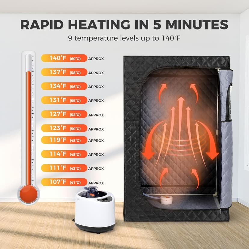 Upgraded Version Portable Sauna for Home Full Body Personal Sauna Steam Sauna Tent at Home Spa with 2.6L 1000W Steam Generator, 90 Minute Timer, Foldable Chair, Remote Control, Sauna Box(Black)