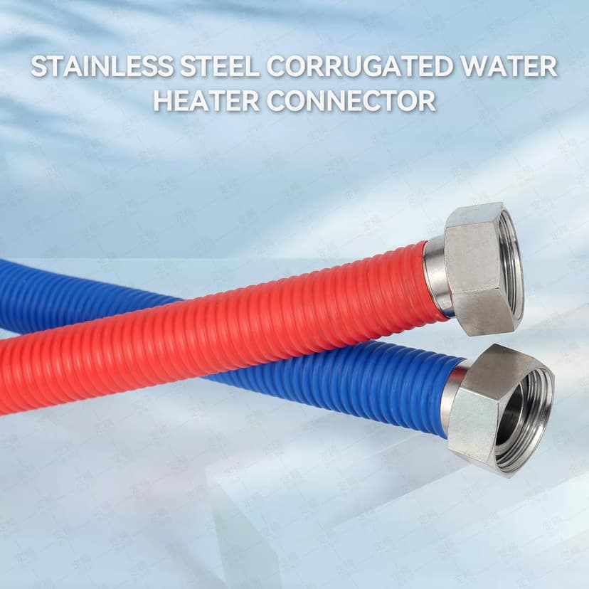 24Inch Flexible Stainless Steel Corrugated Water Heater Connector,1/2"FIP x 1/2"FIP,Flexible Water Heater Hose,Hot and Cold Color Code,304 Stainless Steel Connector and Pipe,PE Protective Layer2Pack