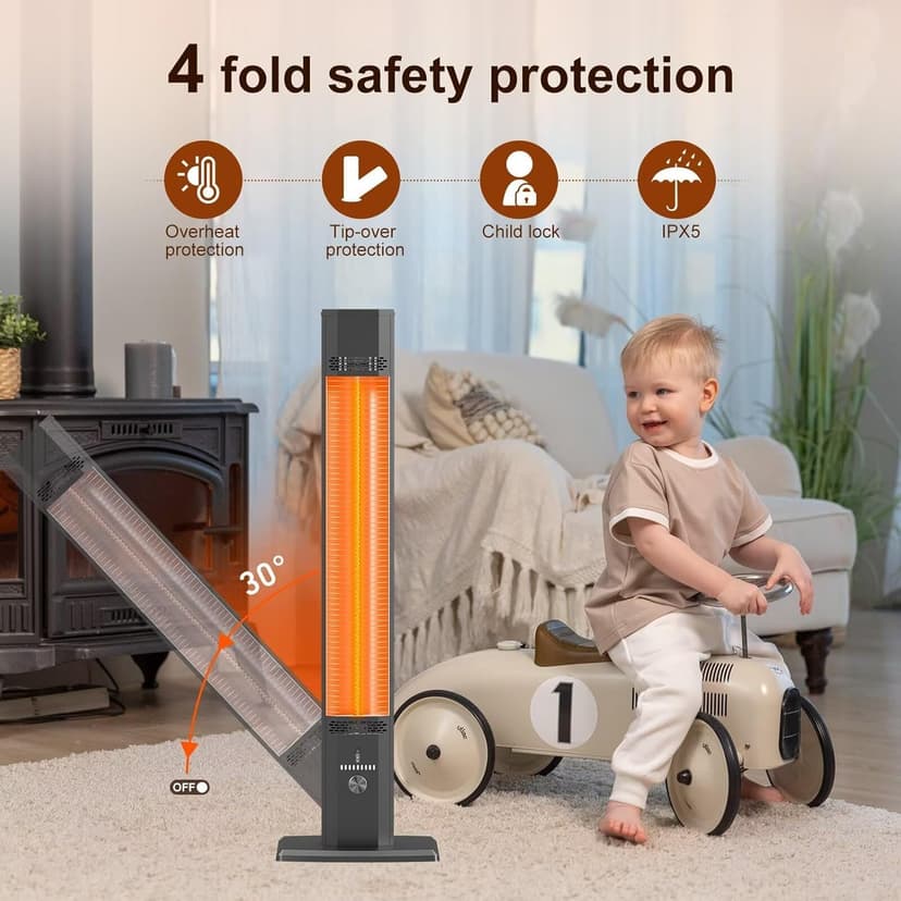 Outdoor Patio Heater with 9 Heat Levels,Space Heater for Garage Backyard Room Indoor,1500W Fast Electric Infrared Heater,9H Timers,Waterproof,Child Lock,Black Medium