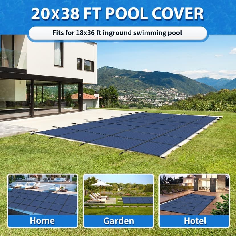 iCOVER Inground Pool Safety Cover, 18x36ft Rectangle Winter Safety Pool Cover for Inground Swimming Pools, Winter Pool Cover, Pool Covers for Inground Pools, Triple Stitched for High Strength, Blue