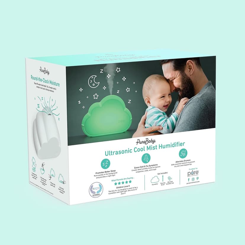 Pure Enrichment PureBaby Cloud Ultrasonic Cool Mist Humidifier - Quiet Variable Mist for up to 24 Hrs, Color Night Light, BPA-Free, Ideal for Baby