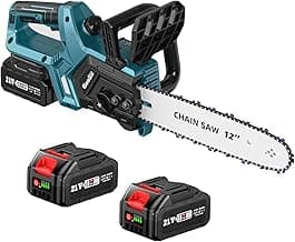 Seesii Chainsaw Cordless 12-inch, Electric HandHeld Chain Saw, 12-in Portable Chainsaw Battery Powered Saws for Trees Wood Cutting, 2 * 4.0Ah Battery and Charger Included, CH1200+