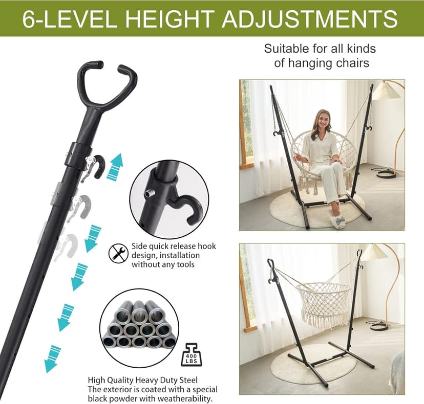 Hammock with Stand Phone Holder Included Double Hanging Chair Macrame Boho Handmade Adjustable Swing Indoor Outdoor Patio Yard Garden Porch 400lbs Capacity (2022 Grey)