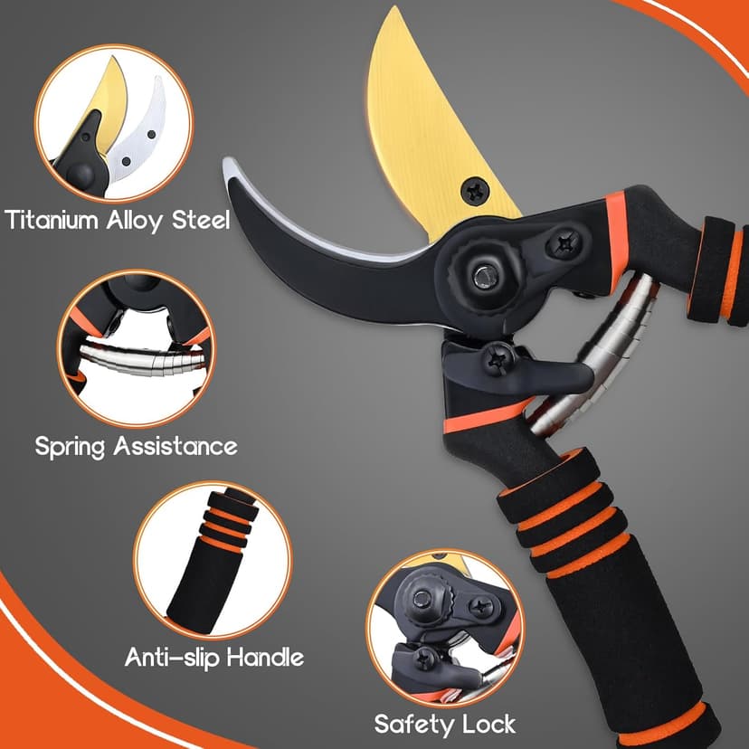 Pruning Shears for Gardening, 8.5" Premium SK5 Carbon Steel Garden Secateurs, Sharp Handheld Heavy Duty Garden Hedge Clippers Tools, Ultra Sharp Pruners with 3/4'' Cut Capacity Garden Scissors