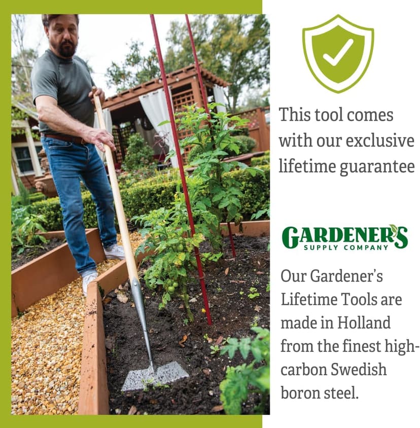 Gardener's Supply Company Lifetime Dutch Hoe | High-Carbon Boron Steel Blade & 54" Long European Ash Wood T-Handle | Easy to Use Gardening Tool