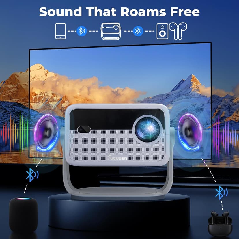 【Netflix Officially Licensed & Auto Image Set-up】Smart Projector with WiFi and Bluetooth,600 ANSI Native 1080P Voice Control Outdoor Mini Projector, 360° Rotation 4K Support Home Projector