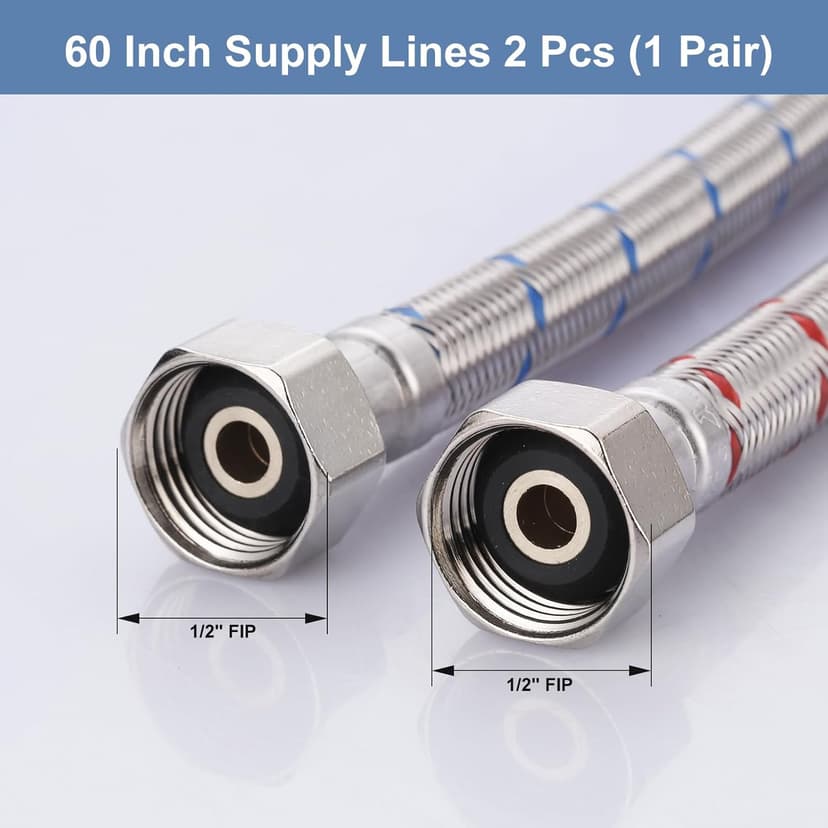60 Inch Length Faucet Hose 1/2” to 1/2”, ARCORA Braided Stainless Steel cUPC Supply Lines 1/2 Inch FIP x 1/2 Inch FIP Sink Hose Attachment for Faucet 1 Pair