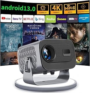 【Auto Focus by Remote】Smart Mini Projector for home cinema,Freely-rotating Auto Keystone Full HD Projector 4K Supported Android13.0 Projector with Netflix,20000+ APP with outdoor Portable