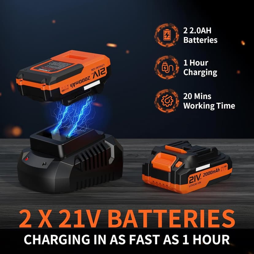Leaf Blower, 21V Cordless Electric Blower with 2 2.0Ah Batteries and 1 Hour Fast Charger, Lightweight Leaf Blower for Patio Cleaning, Lawn Care, Blowing Fallen Leaves and Dust, etc.