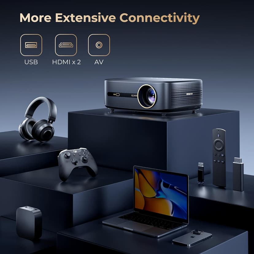 [1000 ANSI & Audio by DBX-TV] Alvar 4K Projector with WiFi 6 and Bluetooth, 30W Speakers, Netflix Certified & DoIby Audio Outdoor Proyector, Auto Focus Native 1080P Smart Projector, Black