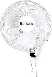 Hurricane Classic Oscillating Wall Mount Fan w/ 3 Quite Speeds, White, 16" - Corded Electric Air Cooling Unit w/Easy Pull Cord Controls for Home, Grow Tents, Offices, Sheds, Studios, Garages & Dorms