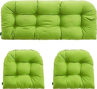 Outdoor/Indoor All Weather Tufted Wicker Chair Cushions of 3 Pieces, 1 Loveseat and 2 U-Shape Waterproof Cushions for Patio Furniture,Wicker Loveseat,Bench-Lime Green