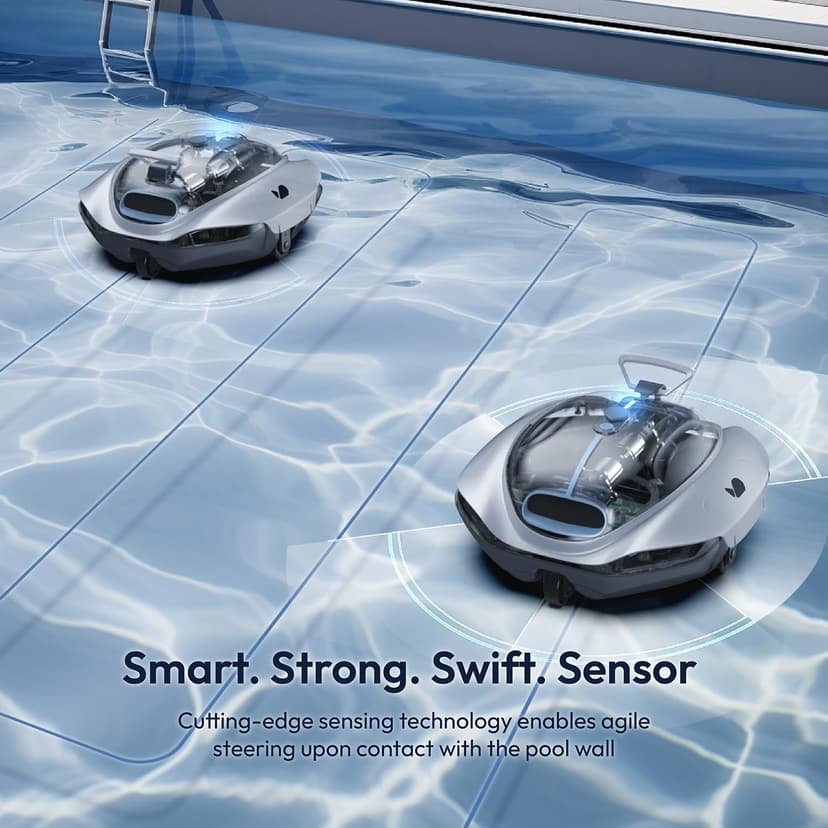 Bubot 300P Robotic Pool Cleaner, Cordless Pool Vacuum with Industry Leading Suction Power, Bluehole Tech, DirtLock Tech, Smart Sensor, Self-Parking for Above-Ground Flat Pools up to 850 Sq.Ft, Silver