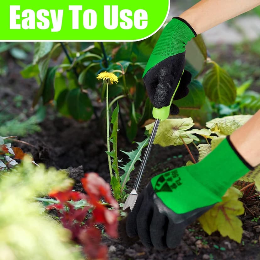 Dandelion Weed Puller Tool Garden Hand Weeder Remover Tool with Ergonomic Handle Stainless Steel with Gloves for Garden Planting, Flower and Vegetable Care in Patio Lawn Yard