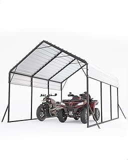 13'x16'x11' Metal Carport Shed, Steel Heavy Duty Carport for All-Weather, Permanent Shelter for Cars, Motorcycles, ATV, or Boats, N.W. 500 Lbs