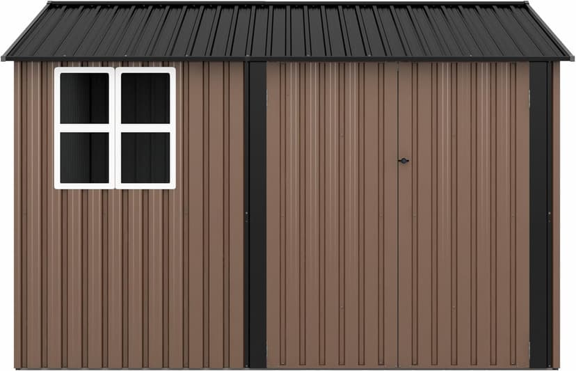 10x10 FT Large Outdoor Storage Shed, Metal Clearance Tiny Home with Windows & Lockable Doors for Backyard Garden, Patio Lawn, Placing Tools/Sundries/Guarder Inhabit/Raise Chickens/Poultry
