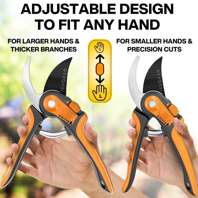 Bypass Pruning Shears with Ultra Sharp Blades - Premium Pruners w/Adjustable Feature for Any Hand Size - Ergonomic & Sturdy Scissors For Gardening - Perfectly Cutting Through Anything in Your Yard