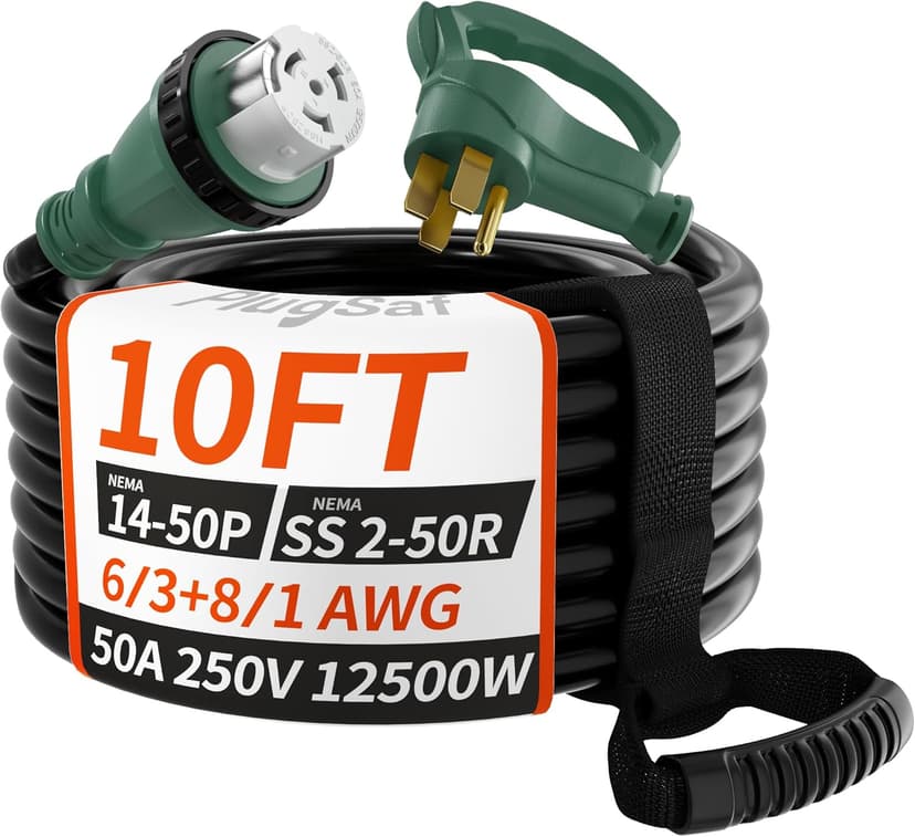 50 Amp Generator Cord, 10FT 50 Amp RV Extension Cord with Twist Lock, Generator Cable 50A 4 Prong, NEMA 14-50P to SS2-50R Heavy Duty 6/3+8/1 AWG STW Wire for RV Camper & House