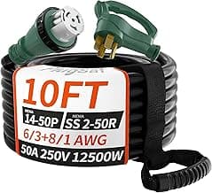 50 Amp Generator Cord, 10FT 50 Amp RV Extension Cord with Twist Lock, Generator Cable 50A 4 Prong, NEMA 14-50P to SS2-50R Heavy Duty 6/3+8/1 AWG STW Wire for RV Camper & House