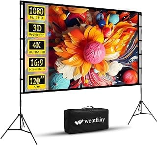 Projector Screen and Stand, Wootfairy 120 inch Foldable and Portable Projection Screen 16:9 4K HD Rear Front Wrinkle-Free Movie Screen with Carry Bag for Indoor Outdoor Home Theater Backyard Cinema
