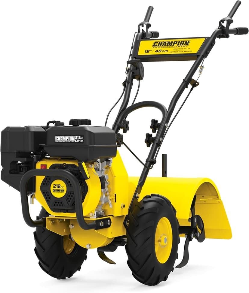 Champion Power Equipment 19-Inch Counter Rotating Rear Tine Tiller with Self-Propelled Agricultural Tires