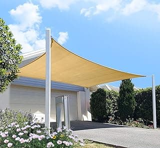 Outdoor Sun Shade Sail Canopy, 10' x 14' Rectangle Shade Cloth Patio Cover - UV Resistant Sunshade Fabric Awning Shelter for Deck Yard Garden Carport (Sand Color)
