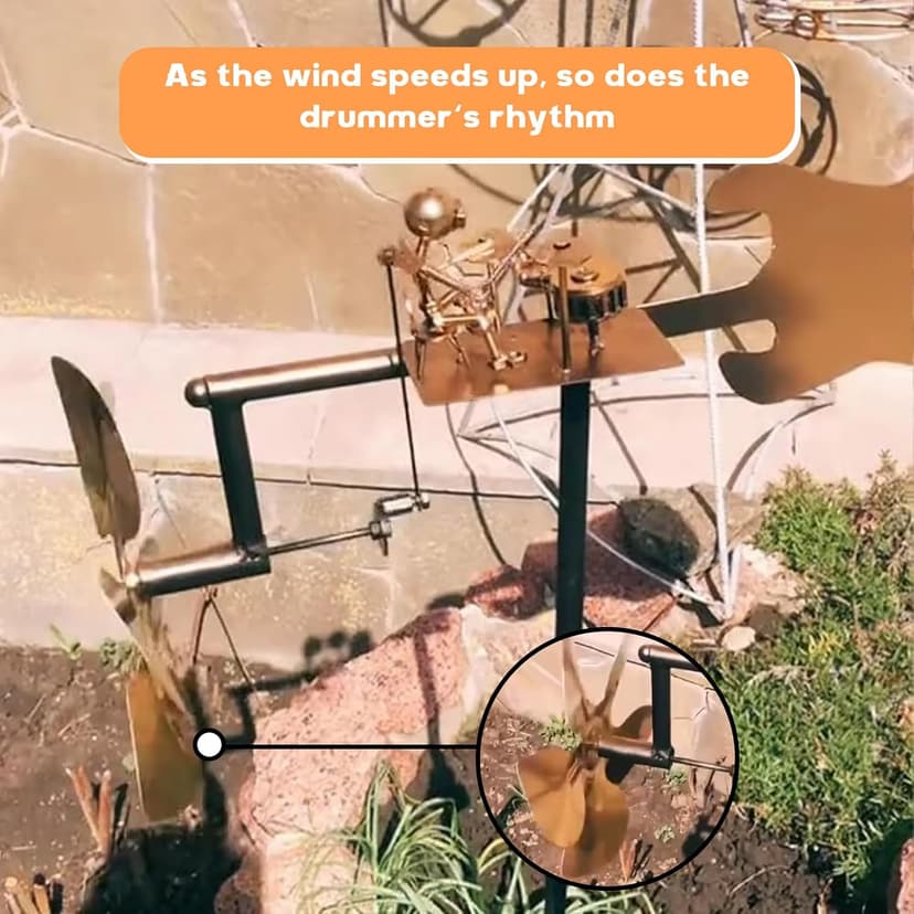 Metal Steampunk Drummer Windmill Garden Decoration - Handmade Outdoor Kinetic Sculpture, Steampunk Yard Art with Rust-Proof Design, Easy Install for Patio, Lawn and Music Lovers (1pcs-a)