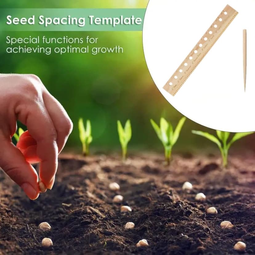 Multi-Functional Planting Square Ruler with Holes and Plant Dibber,Garden Seeding Template,Seed Planter Wood Tool for Precise Spacing (1)
