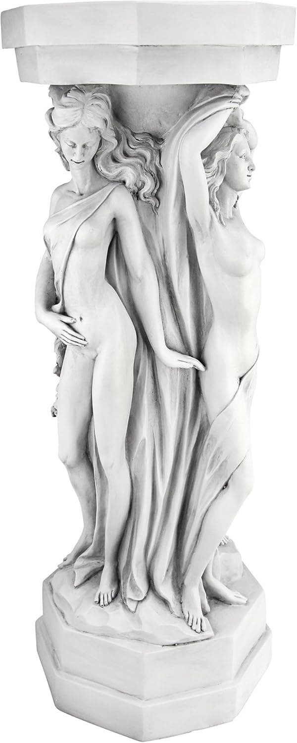 Design Toscano Column of Maenads Women Indoor/Outdoor Sculptural Display Pedestal Plant Stand, 28 inches tall, Cast Stone Resin, Antique Stone Finish