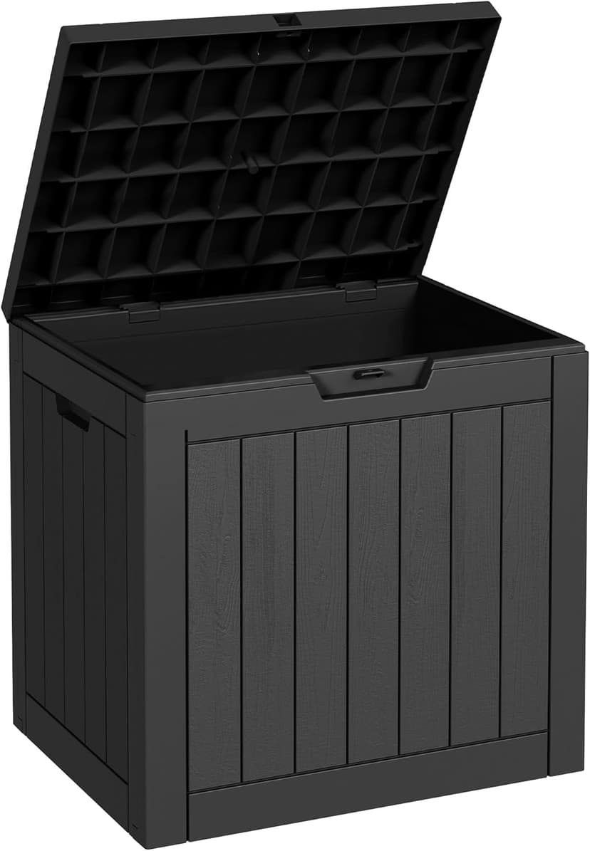 Sersper 30 Gallon Deck Box, Outdoor Lockable Storage Resin Box for Package-Sports Equipment-Garden Tools, Waterproof and UV Resistant Patio Storage Box, Black