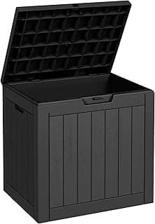 Sersper 30 Gallon Deck Box, Outdoor Lockable Storage Resin Box for Package-Sports Equipment-Garden Tools, Waterproof and UV Resistant Patio Storage Box, Black