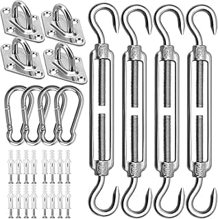 Sun Shade Sail Hardware Kit 6 Inch for Rectangle & Triangle Shade Sail Install, Stainless Steel ShadeSail Fixing Accessories for Outdoor Patio Canopy Garden, Heavy Duty Awning Attachment 44 Set