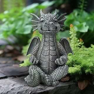 Garden Dragon Statue Decor - Meditation Dragon Sculpture Figurine Outdoor Decoration, Zen Yoga Garden Art Sculpture for Patio Lawn Yard Balcony Indoor Decor(Hands Flat)