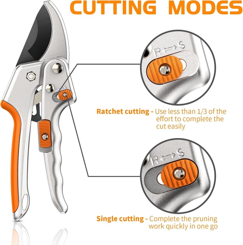 Pruning Shears, Kenossion Gardening Tools - Garden Shears with Ratchet Anvil, Professional Pruners for Gardening, Garden Clippers/Pruning Scissors with Stainless Steel Blades & Non-slip Handle