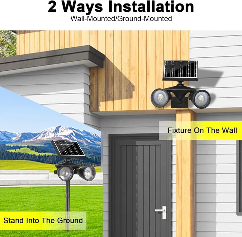 Solar Spotlight Outdoor Upgraded, Stay On All Night, 5000mAh LED Security Light Solar Powered, Exclusive Optical Solar Projector Light Auto On/Off Waterproof for Flag/Yard/House/Garden 2-Pack