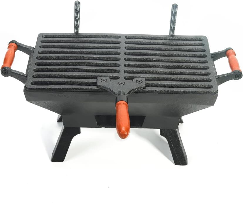 Sungmor Small Cast Iron Charcoal Grill Stove w/ 12" x 6.8" Gridiron, Heavy Duty Tabletop BBQ Grill, Balcony Yard Outdoor Hibachi Grills Steak Chicken Meat Cooker, Camping Party Barbecue Smoker Grill