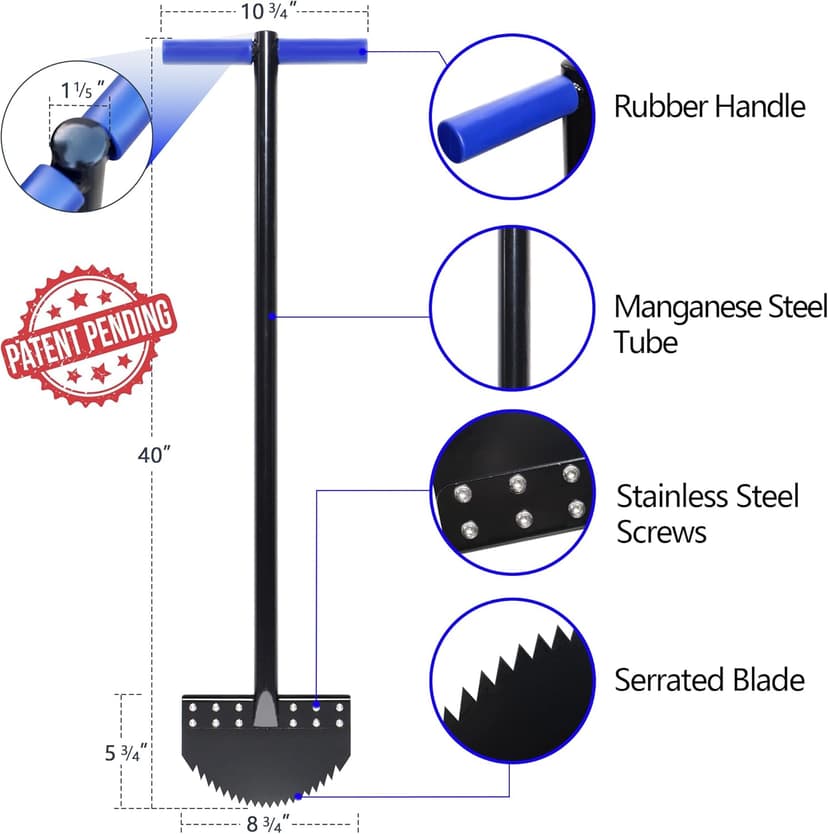 One-Piece 40in Manual Edger Lawn Tool with Spring Steel Blade Manganese Steel Border Edger for Landscaping Rustproof Half Moon Edger with Rubber Handle for Garden Maintenance
