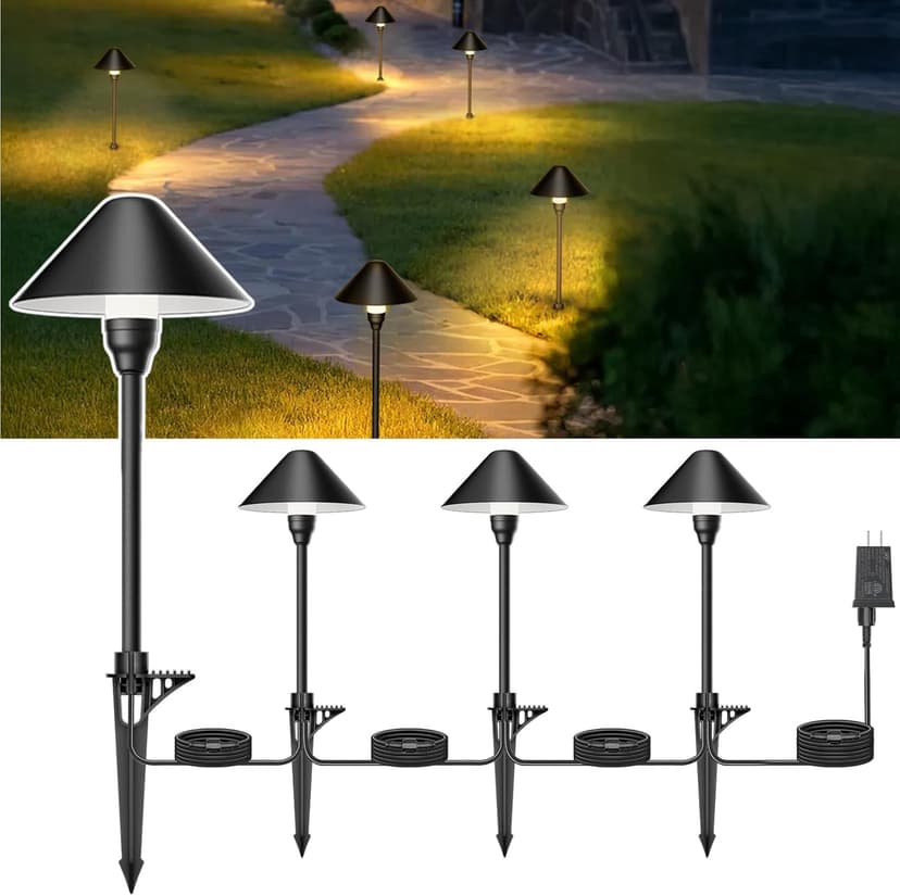 Low Voltage Pathway Lights with Timing Plug, Low Voltage Landscape Lighting, Waterproof Landscape Path Lights Outdoor Garden Lights for Flower Bed Yard Lawn Backyard Walkway Driveway, Set of 4