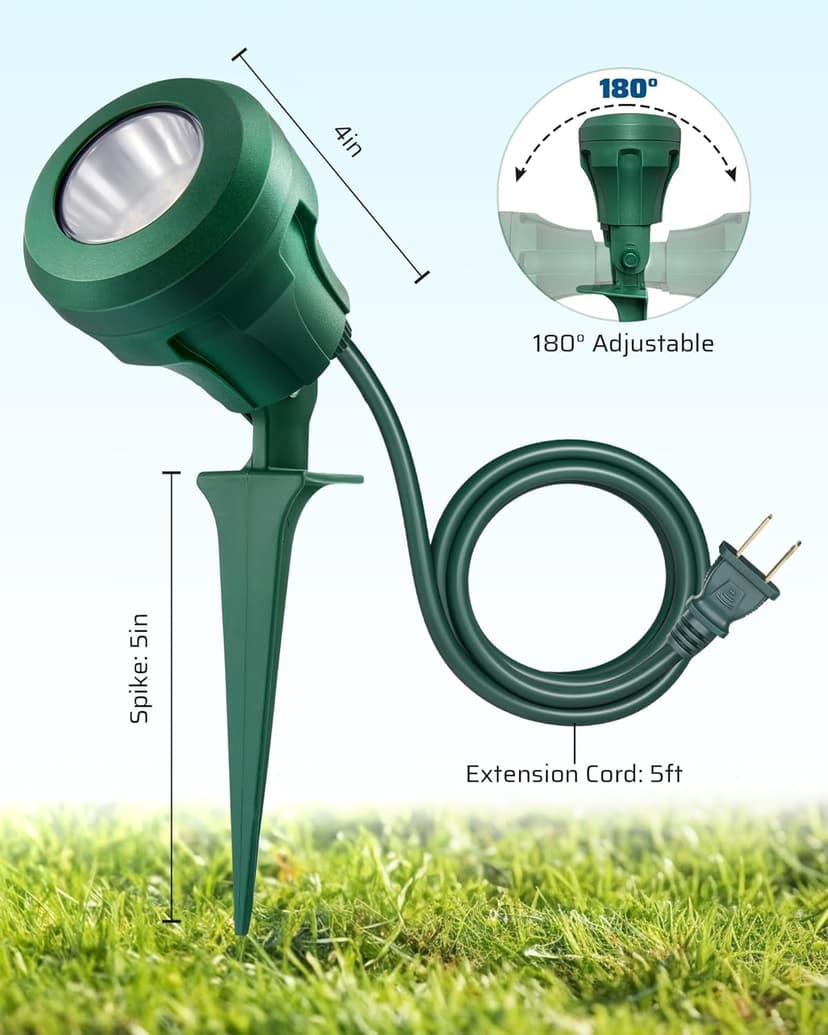 DEWENWILS 120V Spotlight Outdoor, 400LM Waterproof LED Spot Light with 3 Extra Lenses (Red Yellow Green), Landscape Lighting for Holiday, Trees, 5FT Extension Cord, UL Listed