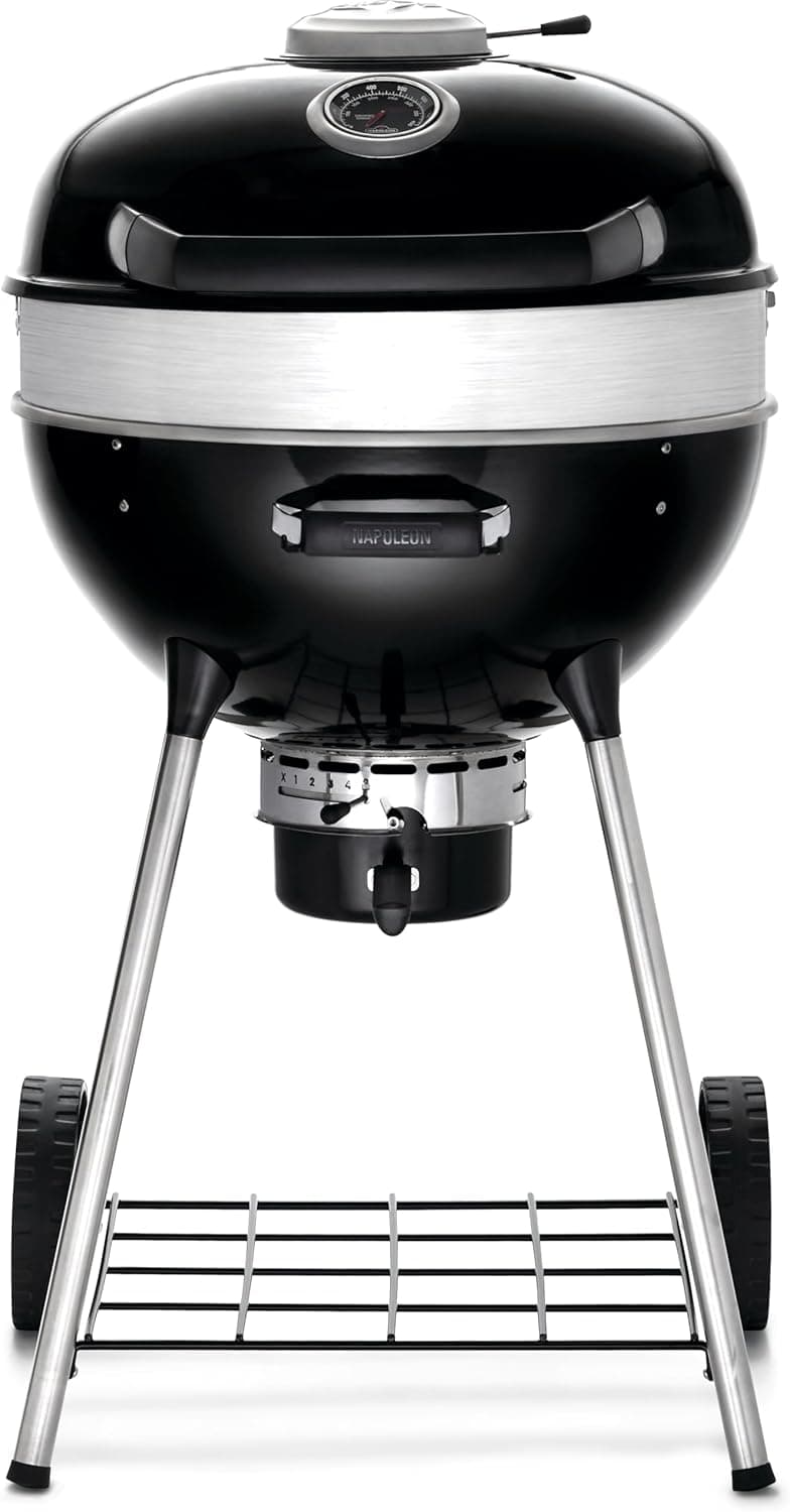Napoleon - PRO22 Charcoal Kettle Grill, Black, Porcelain Enameled Lid and Bowl, Chrome Plated Cooking Grid