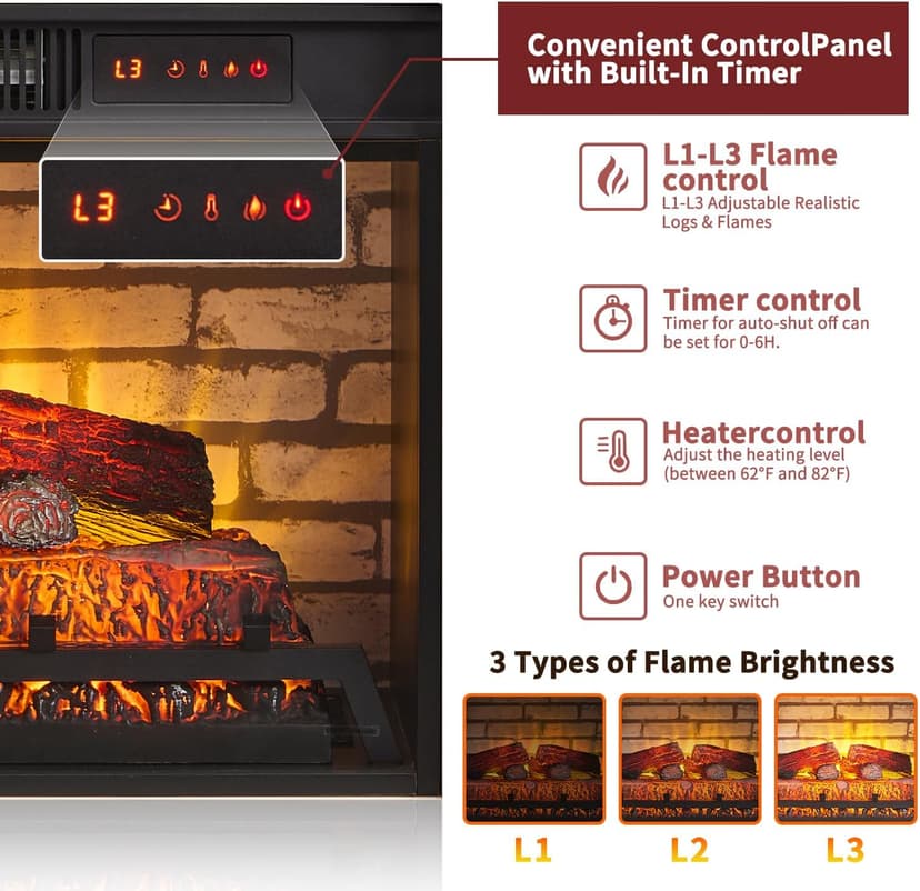 42" Electric Fireplace with Mantel, Farmhouse Fireplace TV Stand w/23'' Freestanding Electric Fireplace Heater, Remote Control, Adjustable 3D Realistic Flame Level for Living Room, Light Grey
