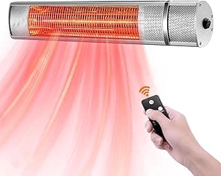 Wall-Mounted Patio Heater for Outdoor Use Electric Infrared Heaters 1500w with 3 Level,Waterproof Space Garage Heater, 3s Heating Remote Control, Silver