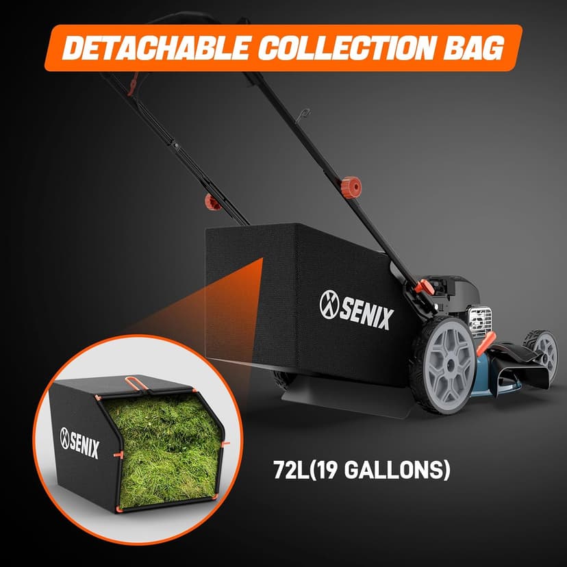 SENIX LSSG-H2 22-Inch Self Propelled Gas Lawn Mower with 163 cc 4-Cycle Engine, 3-in-1 Rear Wheel Drive Variable Speed Lawnmower, 6-Position Height Adjustment with 11-Inch Rear Wheels