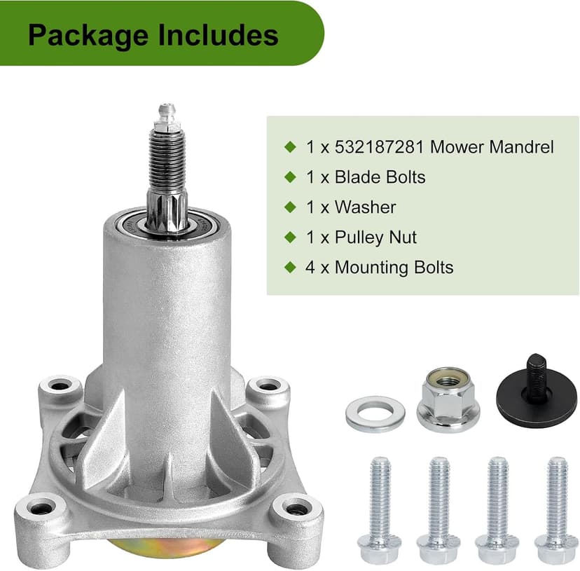 Belleone 187292 Mower Spindle for 42" 46" 48" 54" Deck, 587819701 Mandrel Assembly Fits for Craftsman Husqvarna Ariens Poulan Pro, Replace for 192870 532187281 532187292 567253301
