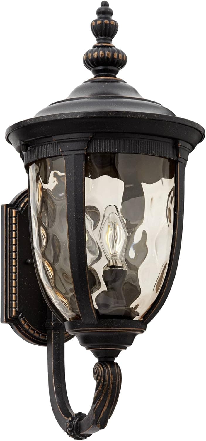 John Timberland Bellagio European Outdoor Wall Light Fixture Sconce Bronze Aluminum 21" Hammered Glass Decor for Exterior House Porch Patio Outside Deck Garage Yard Front Door Garden Home
