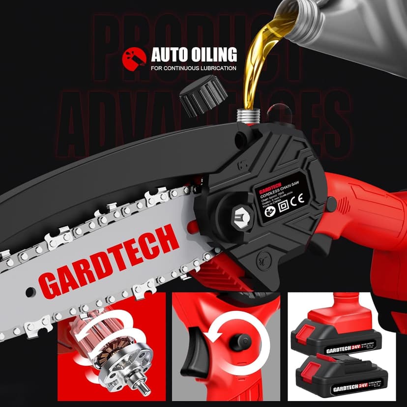 BEST Mini Chainsaw 6 Inch, Gardtech Cordless Portable Electric Chain Saw Handheld Electric Chainsaws with 2023 Upgraded 4 Chains 2 Batteries Good for Olders, DIYer, Gardeners Continuously 2 Hours Work
